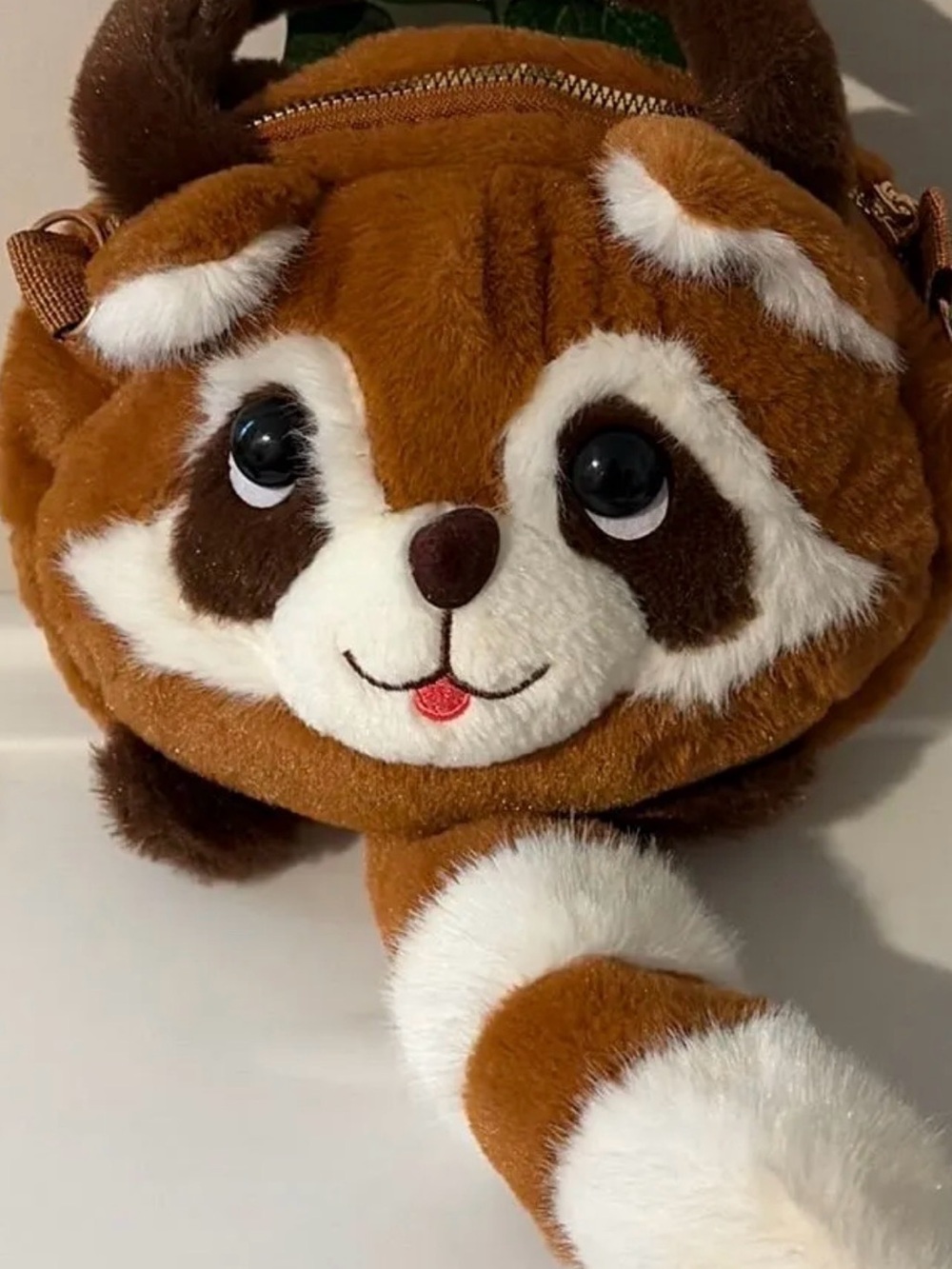 Plush Raccoon Crossbody Bag - Brown & White
